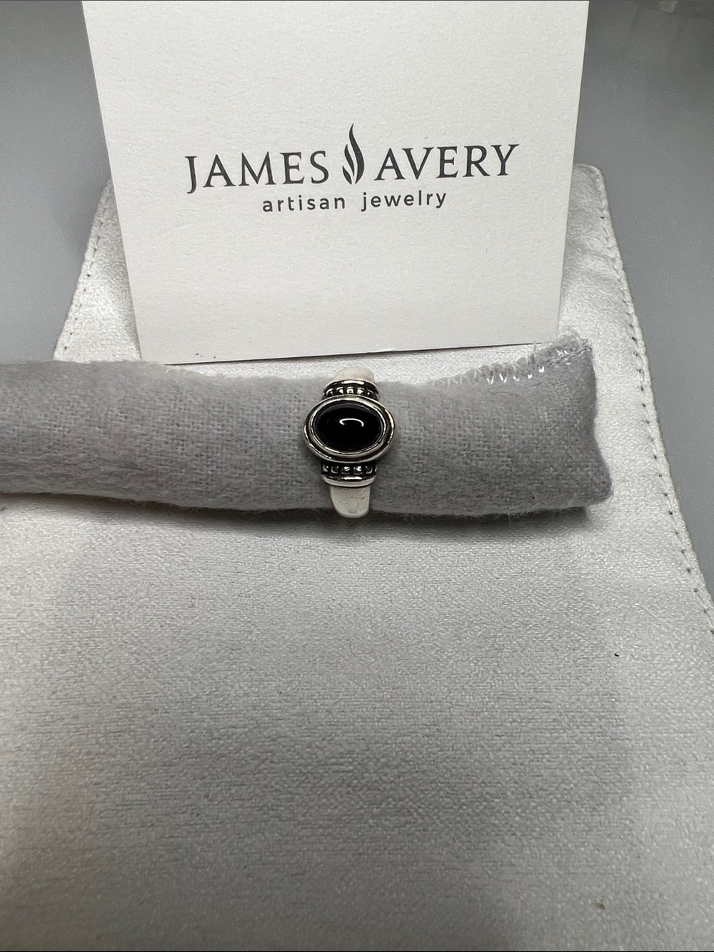 James Avery Sterling Silver Onyx Ring with Beaded Accent.